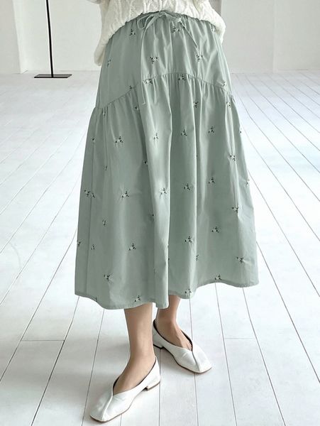

dazy floral embroidery knot waist skirt i7et#, Black