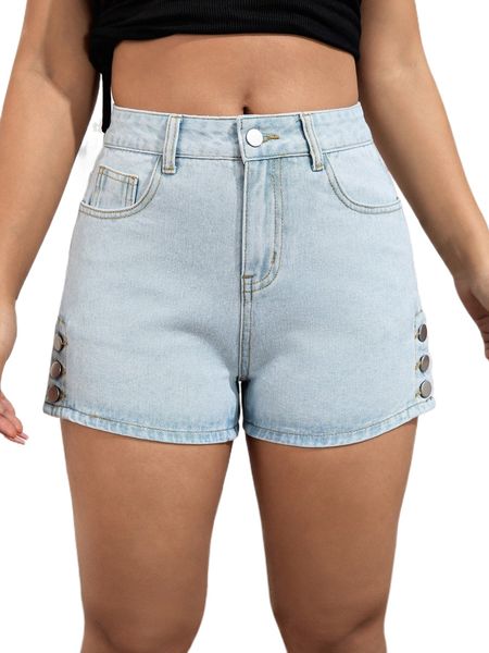 

button side slant pocket denim shorts x8vd#, White;black