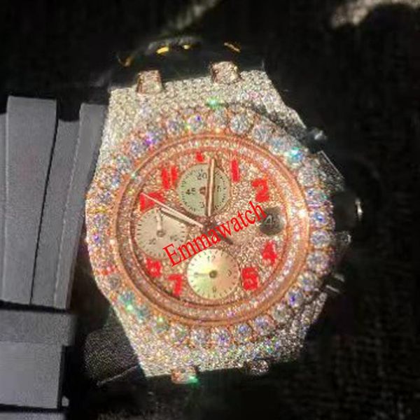 

new moissanite diamonds watch eta movement mechanical rose gold mixed silver men luxury full iced out watches with chr254b, Slivery;brown