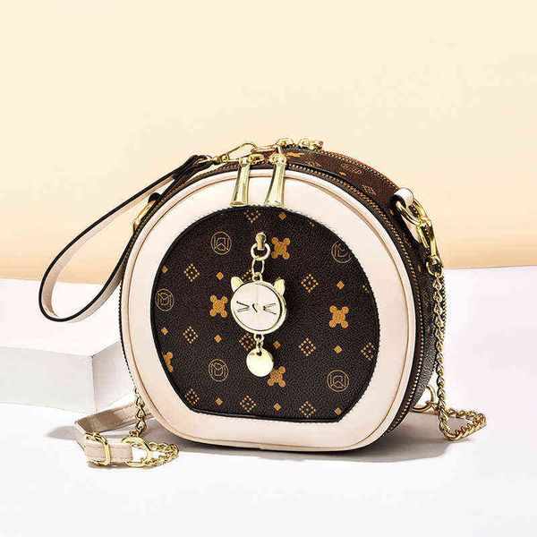 Bolsas de noite de impressão elegante PU Chain Crossbody for Women Novelty Relógio Design Saco de ombro Feminino Feminino Pequenas Bolsas redondas e bolsas 220727