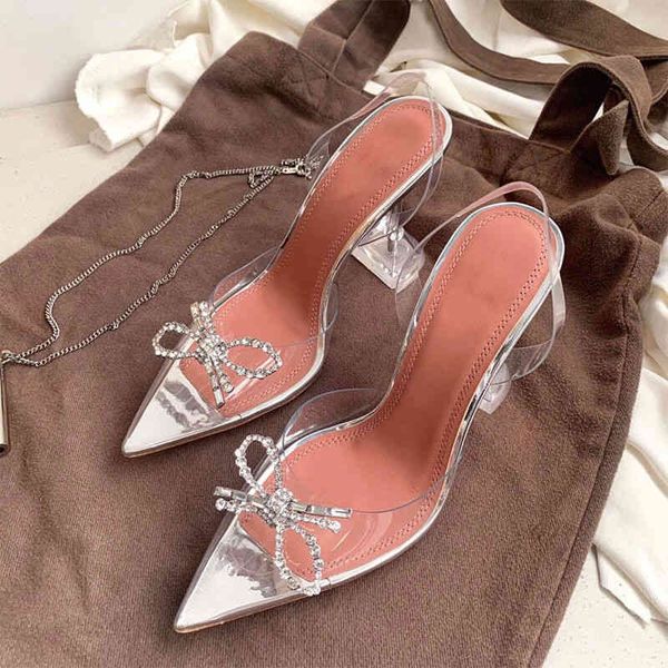 

dress shoes baotou sandals women's summer bow fairy style ins net red crystal transparent thin heel high heels 1f75, Black