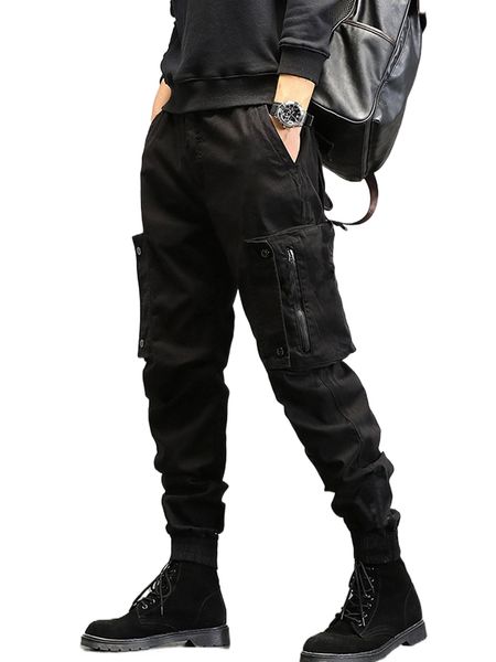 

men zip pocket cargo pants r5if#, Black