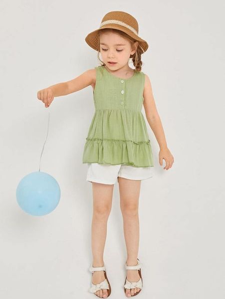 

toddler girls button front ruffle hem tank she, Blue