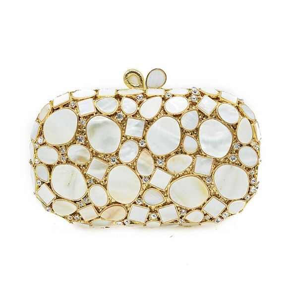 Evening Bags Luxury Shell White Rhinestone Clutches Party Crystal Clutch Purse Wallet Bag Women's Female HandbagsEvening
