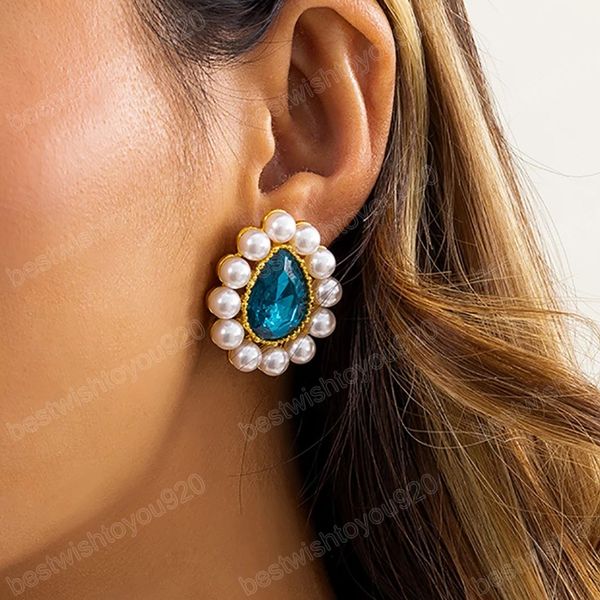 

pearl crystal stud earrings for women luxury colorful fashion small drip wedding earrings ladies trendy jewelry girls gifts, Golden;silver
