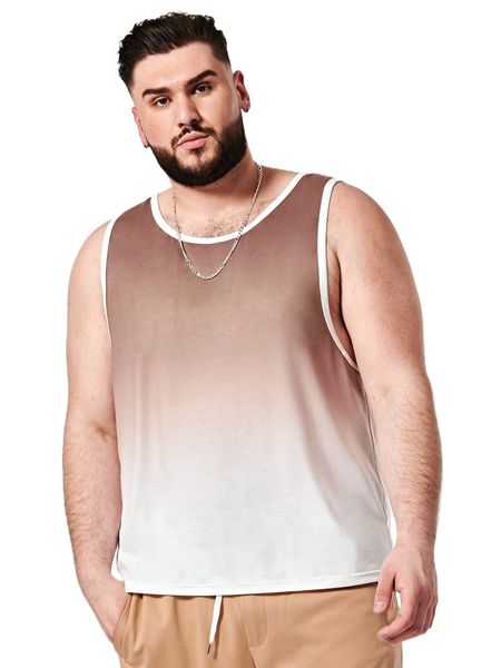 

extended sizes men ombre contrast binding tank 54k1#, White;black