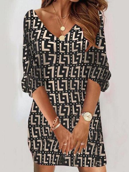 

casual dresses spring women long sleeve dress v-neck loose t-shirt autumn fashion print mini female girl pullover, Black;gray