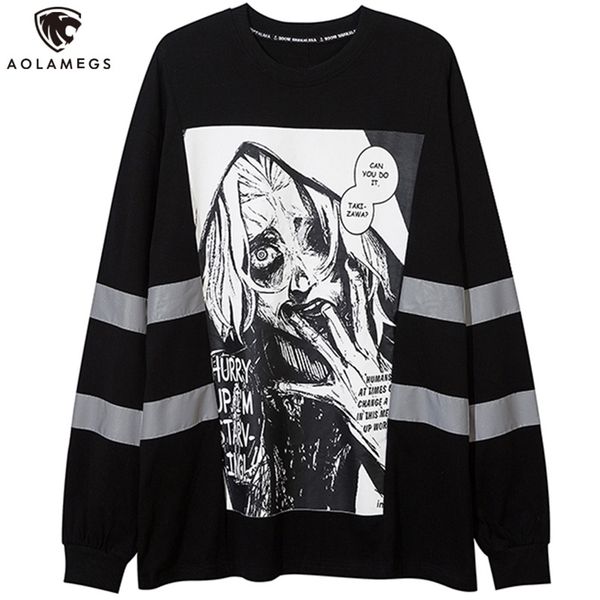 

aolamegs hoodie sweatshirts men anime gothic horror comic pullover casual long sleeve high street hip hop streetwear 220402, Black
