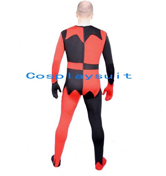 Cadılar Bayramı Siyah ve Kırmızı Kombinasyon Catsuit Kostümleri Tam Vücut Spandex Unitard Taytlar Lycar Zentai Stage Silah