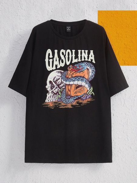 

x lsscid men skull & snake print drop shoulder tee g61r#, White;black