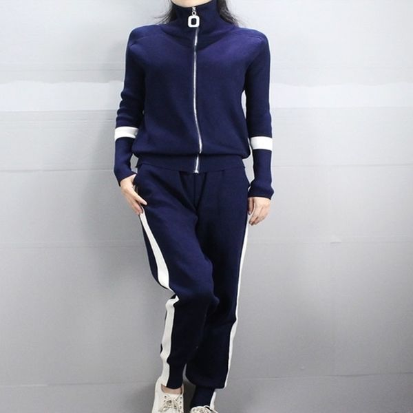 

autumn winter outfit women two piece set clothing woman tracksuits knitted jacket with pants suit fashion sportsuit y201128, Gray