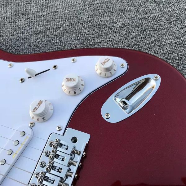 

stract electric guitar dark red color white board basswood body silver hardware high quality