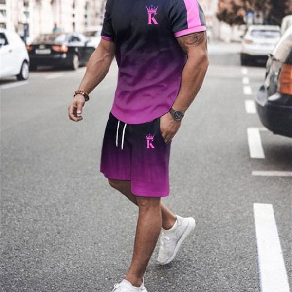 

summer solid sport suit short sleeve t shirt and shorts casual fashion man clothing men s tracksuit 2 piece set 220616, Gray