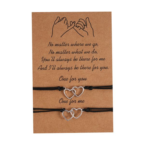 

love bracelet creative personality alloy double peach heart woven pull card couple bracelet, Golden;silver