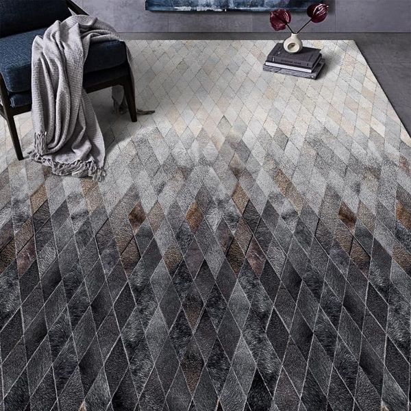 Teppiche Designer Licht Luxus Schwarz und Weiß Grau Leder Druck Teppiche Nordic Modern Wohnzimmer Farbverlauf Geometrische Bodenmatte