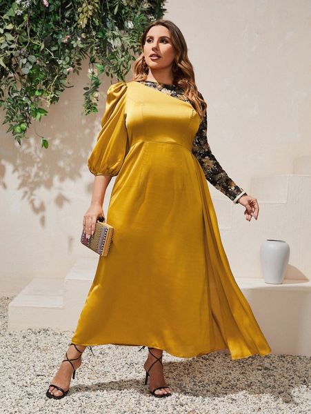 

plus colorblock contrast lace floral draped dress p1qu#, Black