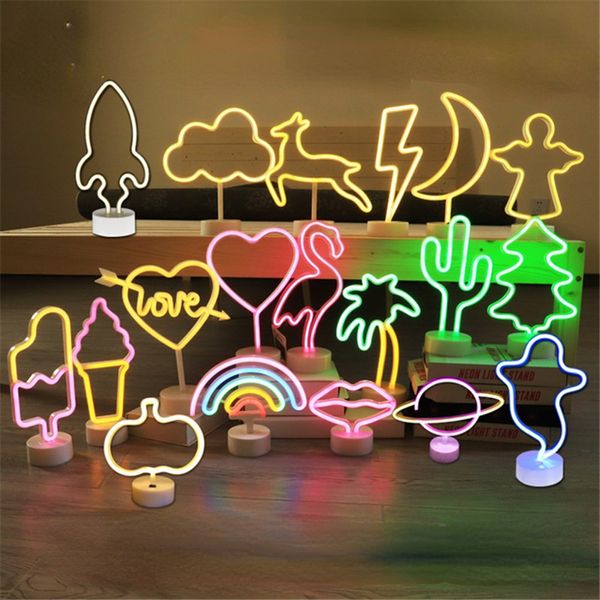 LED oyuncak Led Cactus Flaming-şekilli masa lambası bulut yatak odası dekorasyon işareti pil kutusu ve usb çift güçlü neon gece ışığı