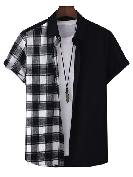 

men plaid print shirt without tee b7ki#, White;black