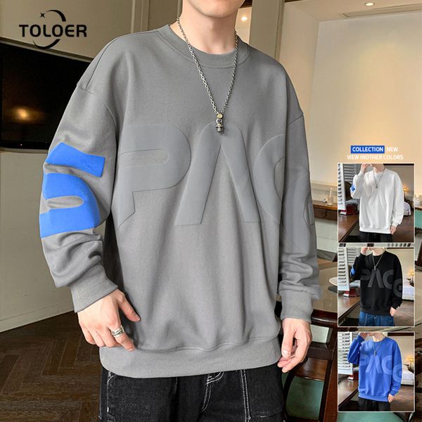 

men's fashion casual hoodies round neck letter foaming printing sweatshirt autumn comfortable mens all match, Black