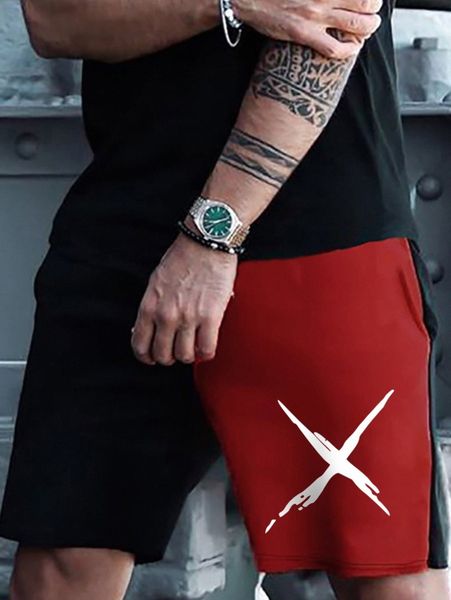 

men graphic & colorblock shorts f4e5#, White;black