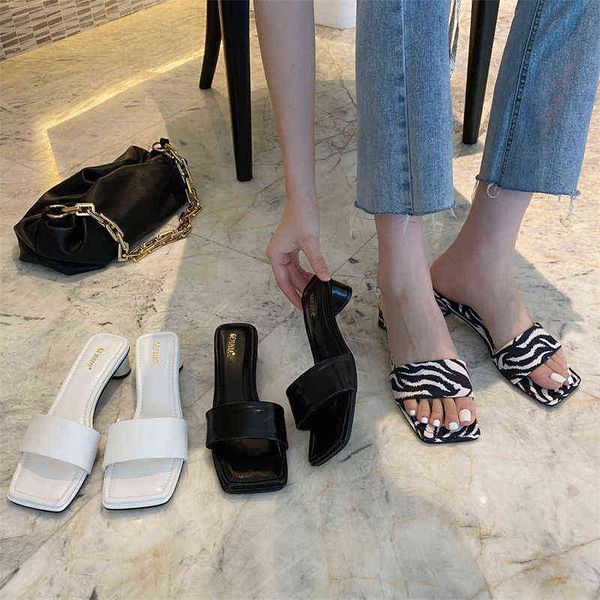 

slippers women sandals open toe thick low heeled party pumps solid color elegant slides mules shoes woman size 35 39 220328, Black