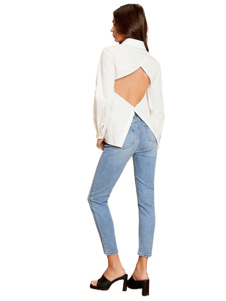 

cut out backless split back blouse o2bo#, White