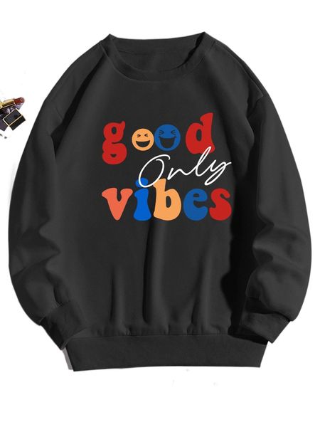 

letter & expression print thermal pullover q4yc#, Black