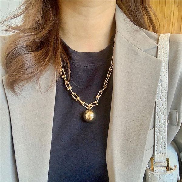 

brand punk necklace vintage big u chains chokers necklaces for women gothic jewelry metal ball pendant necklace chain goth bijoux 273a, Golden;silver