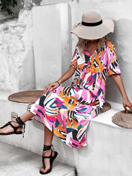 

allover print smock dress f605#, Black;gray