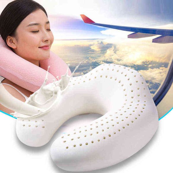 

natural latex u shape neck pillow orthopedic cushion massage cervical airplane car neck cushion relief pain plane travel pillow 220507