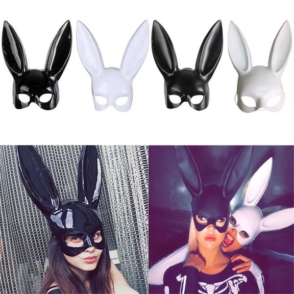 Forniture per Halloween Maschere per travestimento in maschera Maschere per orecchie di coniglio lunghe Maschera per coniglietto carino Maschere per feste con palla a metà faccia superiore bianca nera