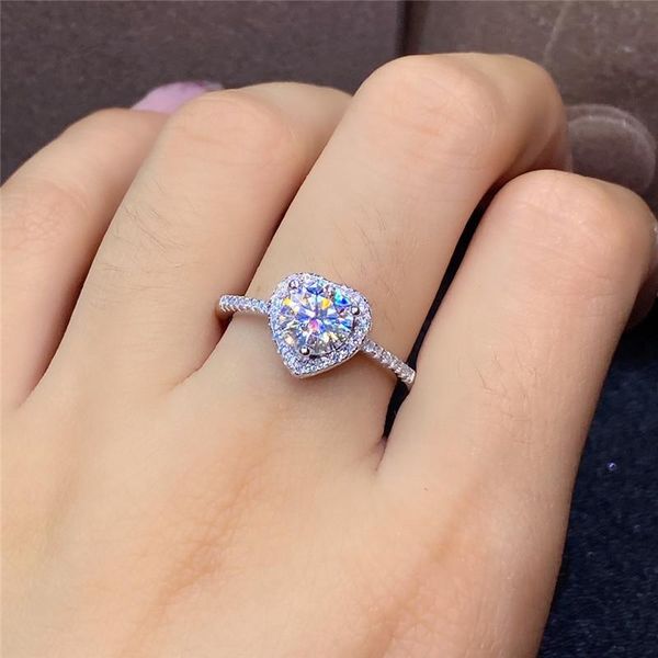 

cluster trendy rings passed diamond test 1 ct perfect cut d color vvs1 moissanite heart ring 925 sterling silver wedding luxury jewelry, Golden;silver
