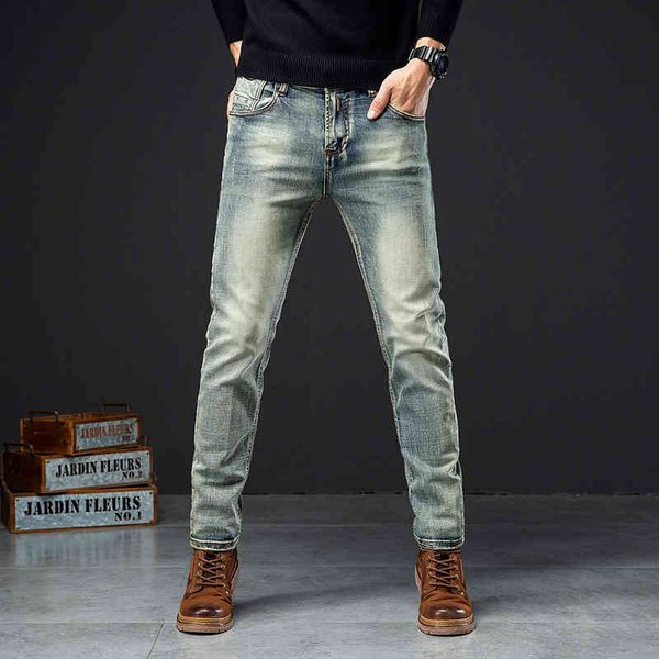 

men's jeans autumn winter men's jeans korean fashion slim fit small straight elastic leg 3lfi, Blue
