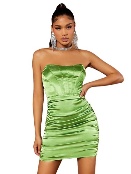 

bae ruched backless tube bodycon dress i8sa#, Black;gray