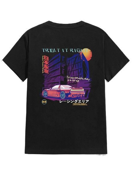 

romwe guys slogan car graphic tee 94ko#, White;black