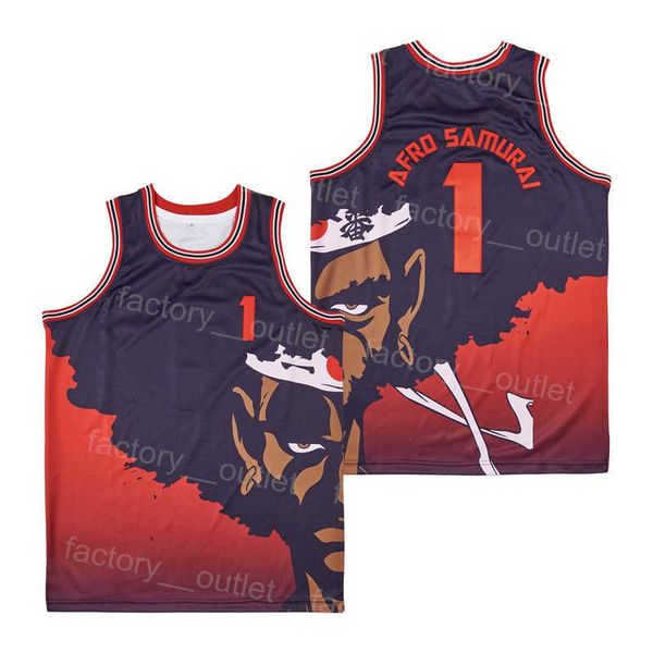 

men tv movie 1 afro samurai basketball jersey uniform for sport fans red team color hip hop college pure cotton university embroidery hiphop, Black