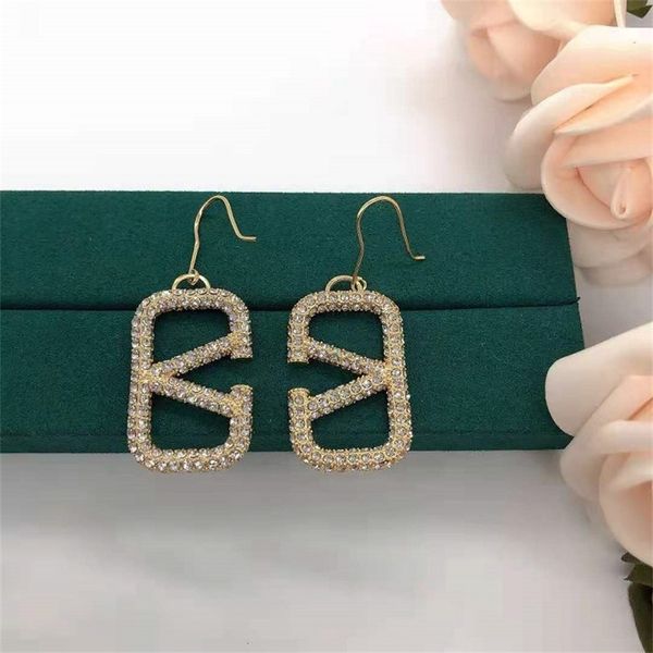 

ornament charm earring v letter diamond earrings brass earrings 925 silver needle earrings female, Golden