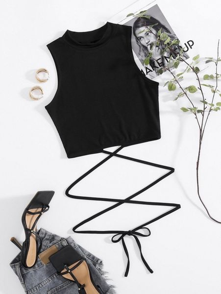 

lace up waist tank v2xt#, White