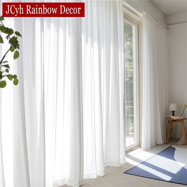 Hochwertige weiße halbzerkleinerte durchsichtige Vorhänge für Wohnzimmerfenster, einfarbig, langer Tüll-Schlafzimmervorhang, Voile-Partyvorhänge 220511
