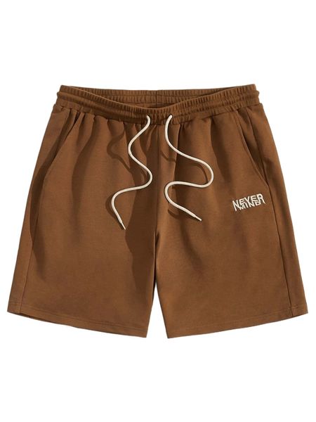 

men slogan embroidery drawstring waist shorts e2ji#, White;black