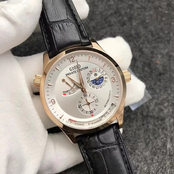

mens automatic watch mechanical moon phase black leather rose gold, Slivery;brown