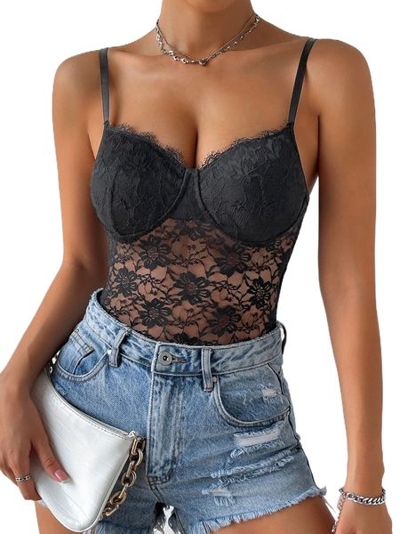 

contrast lace bustier cami bodysuit i0zp#, White