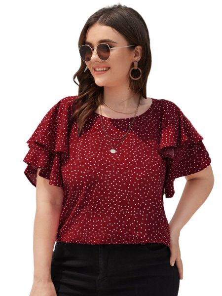 

plus polka dot butterfly sleeve blouse n2gs#, Black