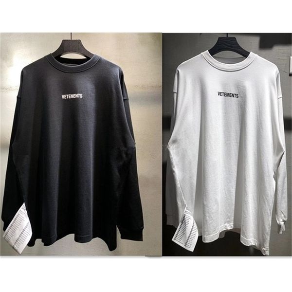 

vetements t shirt men women front printed long sleeve extended paper label vtm t-shirts 210420, White;black