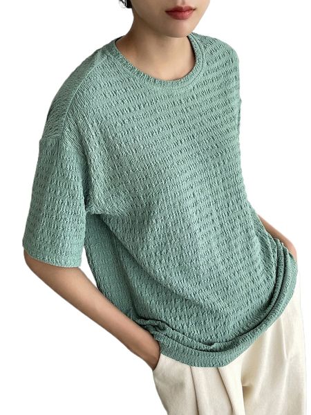 

dazy-less drop shoulder textured knit tee v4wd#, White