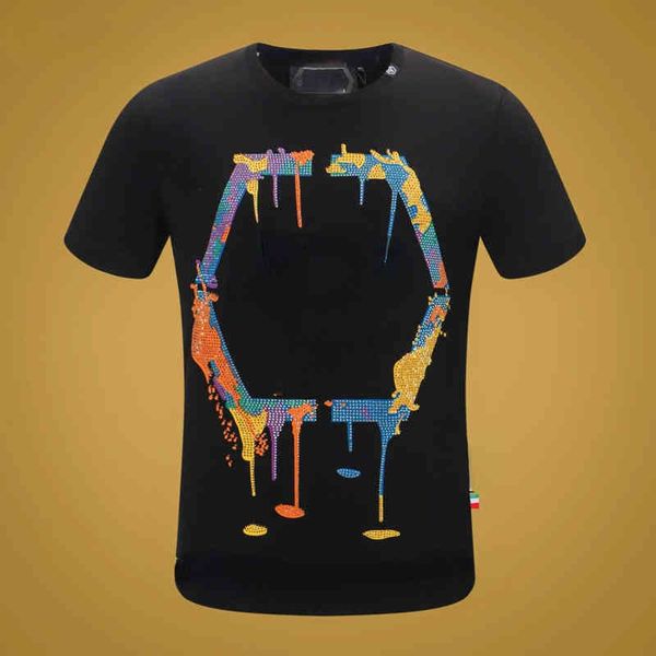 

cotton t shirt trendy brand pp classic skull diamond short sleeve t-shirt fashion punk style round neck tshirts ins selling, White;black