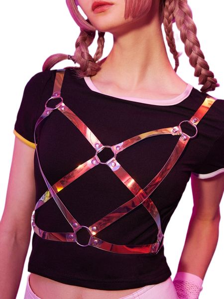 

romwe anime holographic ring linked harness belt 90jf#, Black;red