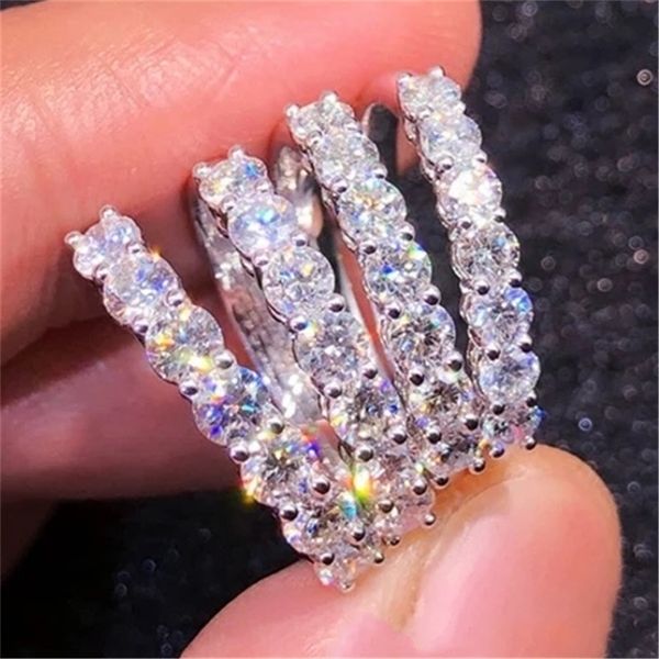 

desige luxury 100% 925 solid silver engagement ring set round 7pcs zircon wedding finger rings for women 220728, Slivery;golden