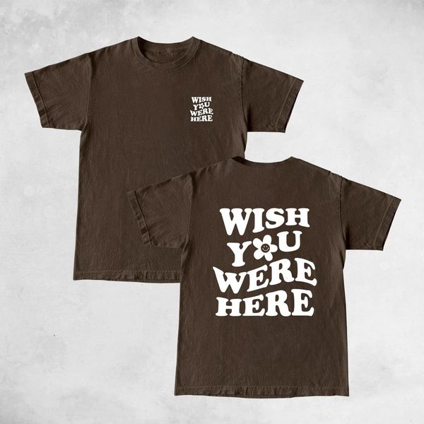Camiseta Wish You Were Here T-shirt Slogan Engraçado Happy Smile Tee Moda Feminina Casual Algodão Puro Estético Top