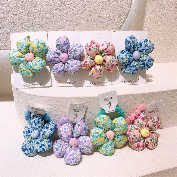 New Country Style Korean Sweet Girl Princess Flower Rubber Band Children's Fresh Simple Floral Fabric Hairpin Hair Accessories